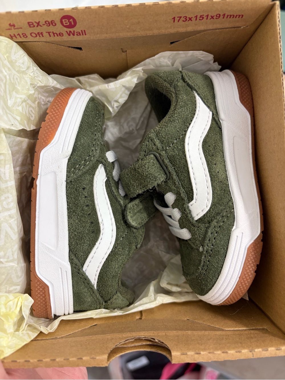 Vans Kids Olive Green Suede Sneakers with White Stripe